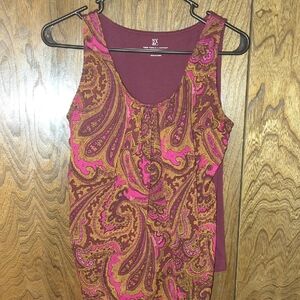 NY Collection Pink and Brown Paisley Tank Top